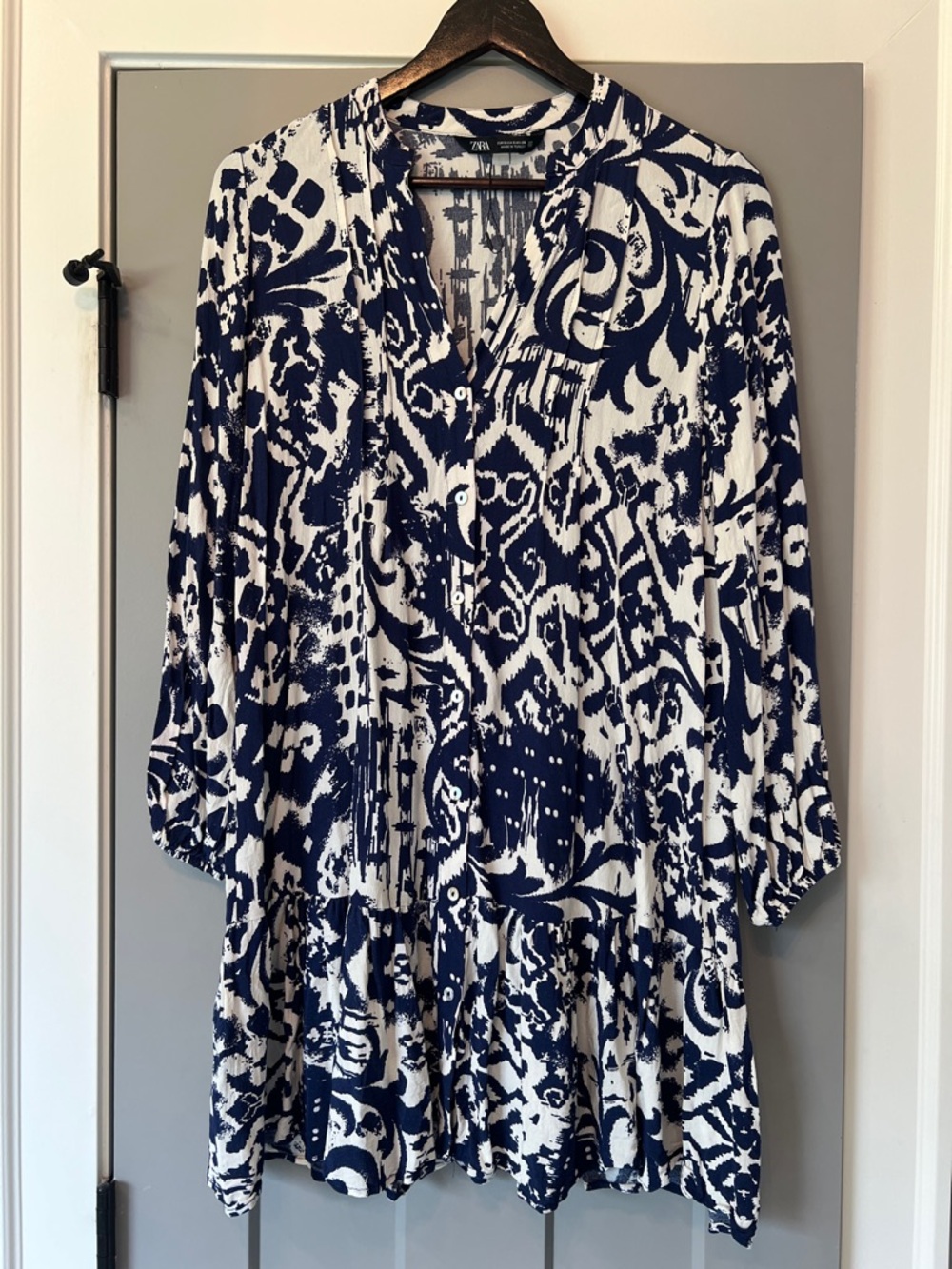 Zara Navy and Cream Dress size Small
